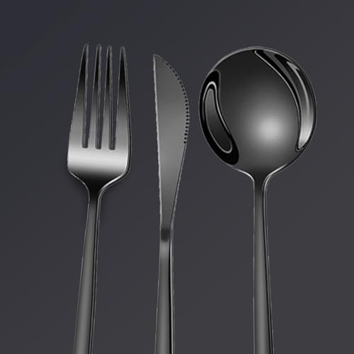 TTSTOIEE set posate 6 persone — Set di 30 posate in acciaio inossidabile, lavabili in lavastoviglie | Adatto per matrimoni, banchetti e cene in famiglia, nero