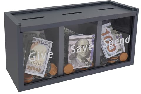 Mczcent Spend Save Give Piggy Bank for Kids, Money Coin Savings Piggy Bank Jar Box for Kids Child Safe Money Saver, Teach Children About Giving & Saving Money Piggy Box for Childrens Boys Girls, Blue