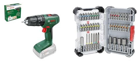 Bosch Home and Garden Cordless Combi Drill EasyImpact 18V-40 (Without Battery, 18 Volt System, in Carton Packaging) + 43x Extra Hard Screwdriver Bit Set (197 x 110.5 mm, Accessories)