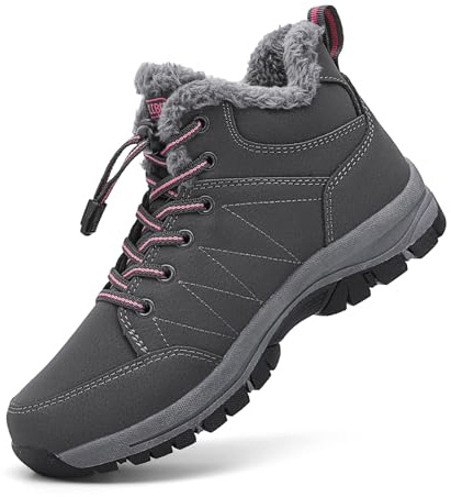 ZHNSHM Stivali Da Neve Alla Caviglia Da Donna Stivali Invernali Con Fodera In Pelliccia Ciaspole Calde Stivali Per Proteggere Dagli Schizzi D'Acqua Grigio Size 38.5