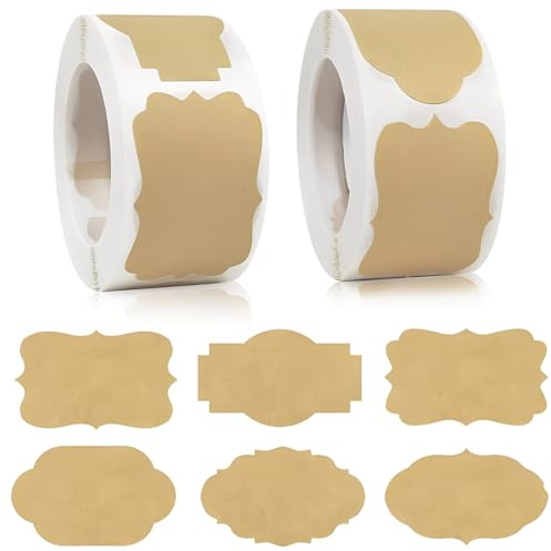 THQAE 500 stycken kraft etiketter klistermärken, syltetiketter, flasketiketter självhäftande, kraftpappersklistermärken, perfekt som presentklistermärken för syltburkar, presentpåsar, kuvert