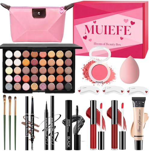 Kit Maquillaje Mujer, Set Maquillaje Mujer Profesional, Kit de Estuche Maquillaje Completo para Mujeres y Adolescentes, Incluye Paleta Sombras de Ojos, Base de Maquillaje Líquida, Rímel, Gloss Labios
