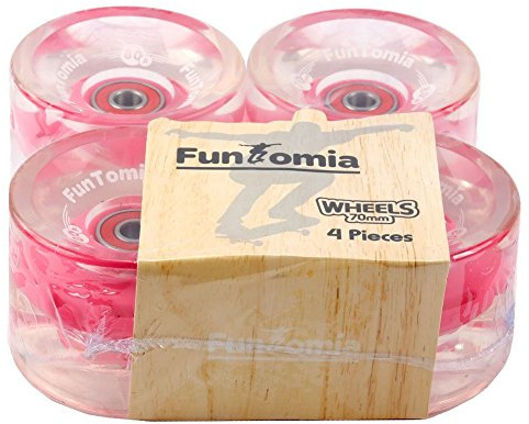 FunTomia - Lot de 4 grosses roues de skateboard ou longboard à LED - 70 x 51 mm - 80 A.Roulement à bille Mach1., 4 Stück pinke LED Rollen, 70mm Durchmesser / 51mm Laufflächenbreite