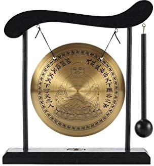 Lacheuse – Gong on Socle Buddha Rieur – Gong Tibetano Buddha – Decoración Zen de Madera y Cobre – Objeto Decorativo Chino para hogar, Oficina, salón – Idea de Regalo China asiática