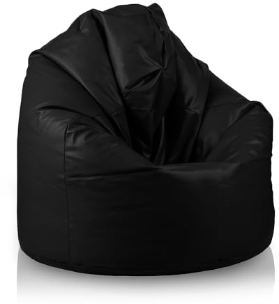 Bepouf - Pouf a Sacco Morbido in Ecopelle con Imbottitura in Palline di Polistirolo, Poltrona a Sacco Adatta per Camera e Salotto - Dimensione Mega 135x85, Colore Nero