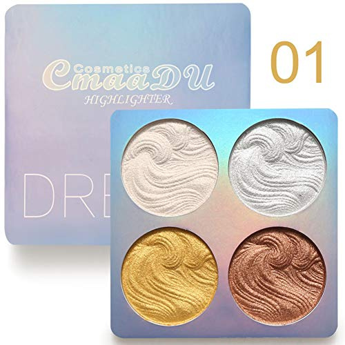 Lucoss Paleta de Iluminadores de Maquillaje - 4 Colores Con Contorno, Polvo y Bronceador - Shimmer Highlighter Palette Brillante