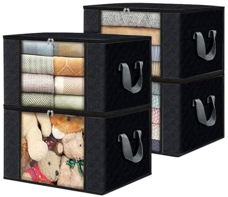 Flintronic 4 PC/84L Scatole per Armadio, Contenitori per Armadio Salvaspazio, Grande Capacità, Scatole per Vestiti, Contenitori Organizer Pieghevole con Manico,per Coperte Trapunte Biancheria da Letto