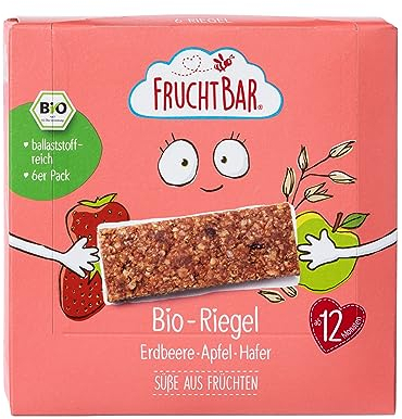 FruchtBar Bio Frucht-Riegel mit Erdbeere, Apfel & Hafer, 36 Früchte-Riegel, Snack für Babys ab 12 Monaten & Kinder, ohne Zuckerzusatz, 6 x 6 Stück