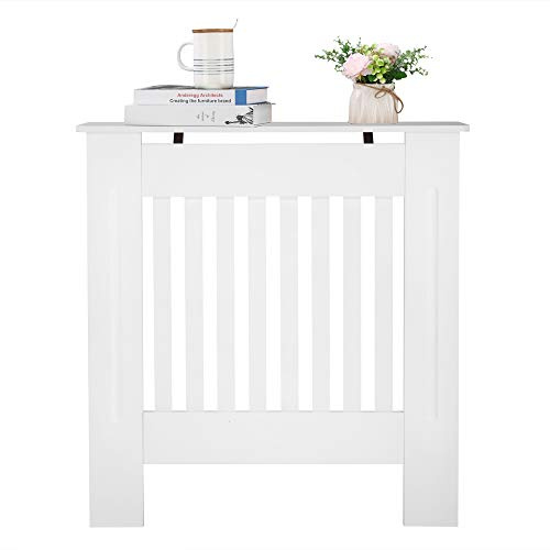 Alightup Cache Radiateur en MDF Peint - Couvercle Design Armoire avec Lattes en Bois et Grille Étagère Supérieure - Dimensions 71 x 17 x 80.5 cm pour Salon et Chambre