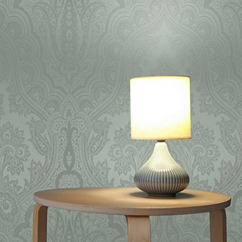 TADESSI Tapete Barock Nicolo M1-No.1851 Vliestapete Eukalyptus Grün Silber Ornamente Klassik Wohnzimmer Schlafzimmer