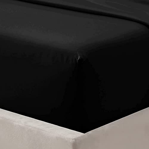 Sábana bajera ajustable de 40 cm de profundidad, suave y cómoda, tela de microfibra con fácil cuidado, no necesita planchado y resistente a la decoloración, color negro, tamaño Super King