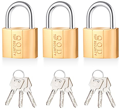 Vorhängeschloss 38mm, 3 Stück Vorhängeschloss klein mit 9 Schlüssel Vorhängeschloss aus Messing, Schloss mit Schlüssel für Spind Fitnessstudio-Schließfächer Koffer