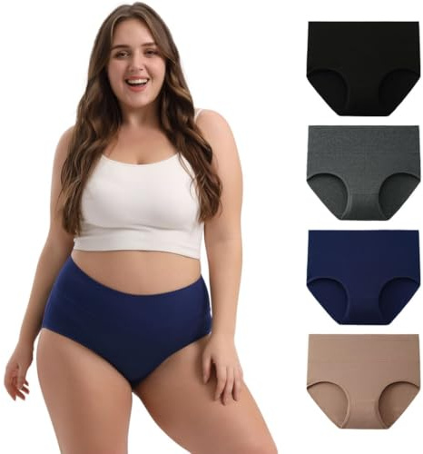 INNERSY Culotte Grande Taille Femme Shorty Coton Slip Taille Haute Lot de 4 | Sous Vêtement Élastique Maxi 44-62, Culottes Respirant Post Accouchement Cesarienne, Sans Étiquette, Sport, Confort Quotidien