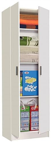 Mondo Viro - Armario de madera blanca para guardar objetos con compartimento para escobas (multiusos 2 puertas) 59 x 37 x 180 cm