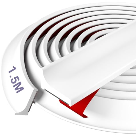 Hzetuu Seuil de Douche Barrage d'eau Silicone - Prime, Facile à Installer, Bloc d'eau de 12 MM, Idéal pour Les Salles de Bains, Les Douches et Les Cuisines, Blanc, 1,5 M