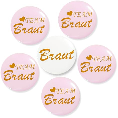 Koboko Team Bride, JGA Buttons, JGA Accessoires Frauen, Buttons anstecker Junggesellinnenabschied Accessoires und Hochzeitsfeier Party Polterabend (Pink und Weiß, 6 Stücke)