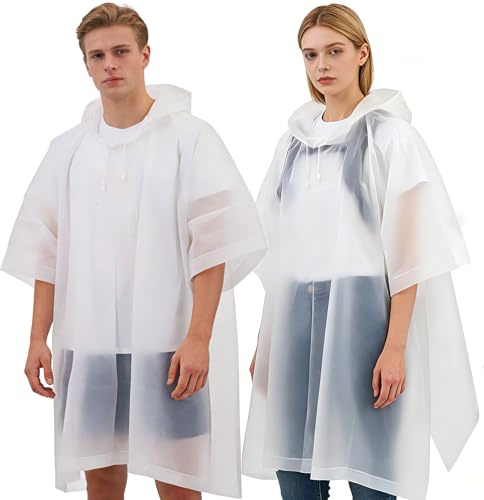 Yixker 2 Pack of Rain Poncho Raincoats for Women&Men,EVA Reusable Portable Waterproof Ponchos with Hoods for Festival,Camping,Hiking Travel,Amusement Parks