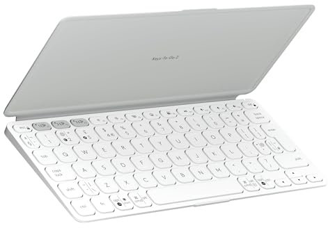 Logitech Keys-To-Go 2 Portable Bluetooth Keyboard for Tablet With Built-in Cover, Slim and Compact Wireless Keyboard for Windows, Android, Linux, iPad, iPhone, Mac, Apple TV, QWERTY UK - Pale Grey