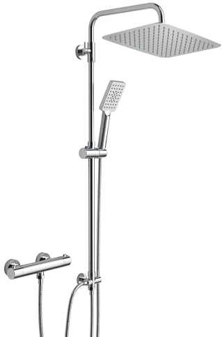 Görbach Regendusche Duschsystem mit Thermostat, höhenverstellbare Duschstange 74-114 cm, passend für bestehende Bohrlöcher, Edelstahl Duschset mit Kopfbrause Rechteckig 35x25cm, Chrom