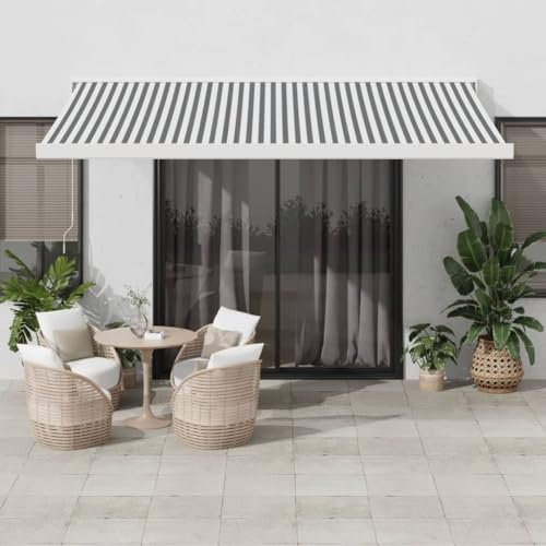 Sufrk Toldo retráctil antracita y blanco, 4 x 3 m, tejido y aluminio, toldo para exterior, enrollable, toldo con brazos extensibles con estructura de aluminio, toldo resistente al sol e impe