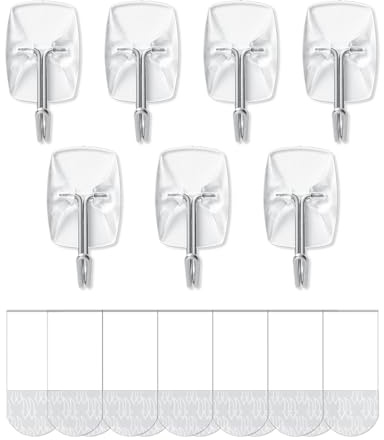 JELLYSUB 7 Crochets, 12 Languettes, Crochet en Fil Métallique Transparents, Crochet Adhesif Mural de Petit Modèle - Pour Accrocher et Décorer Sans Abîmer et Sans Percer