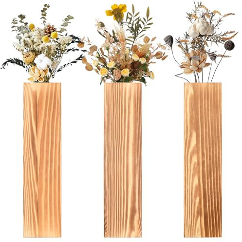 Dokeno 3-pack väggvaser i trä, dekorativa blomlådor för torkade blommor och konstgjorda växter, inomhus väggdekoration, 30 x 7,1 x 4 cm med skruvar