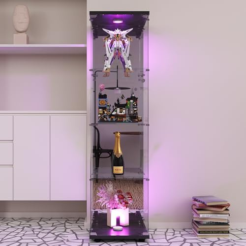 Foerpl - Mobile per vetrina in vetro, 4 strati, serratura, vetrina a LED, da collezione con porta, vetrina da soggiorno, trasparente
