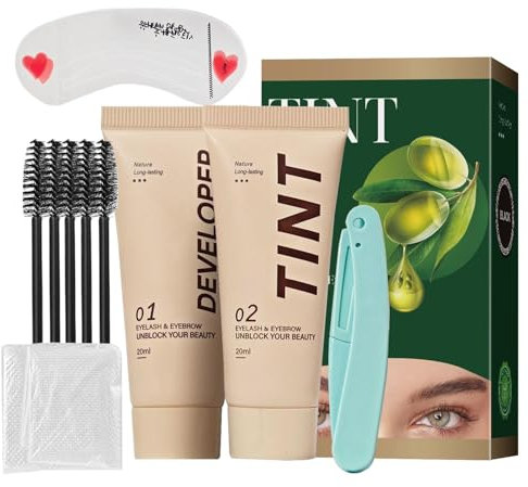 Set de tinte de cejas, kit de color de pestañas - Tinte de pestañas impermeable de largo y duradero - Tinte de cejas semipermanente, herramienta de maquillaje de color de pestañas