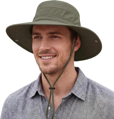 Magracy Men's UPF 50+ Wide Brim Sun Hat Breathable UV Protection Safari Boonie Hat for Outdoor Fishing Hiking
