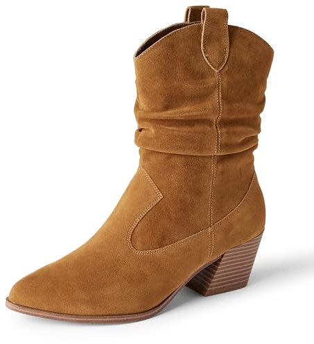 Amazon Essentials Women's Mid-Calf Western Fashion Boots, Tan, 7 UK
