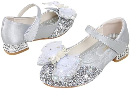 Hixingo Chaussures de Princesse pour Fille avec Talon, 23-34 Chaussures de Princesse Mary Janes pour Petite Fille Enfant pour Fêtes et Anniversaires Mariage Cosplay (ZS24 Argent,26)