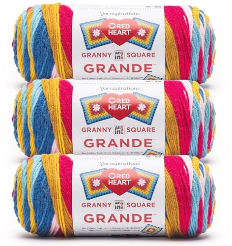Red Heart All in One Granny Square Grande Cats Meow Yarn - 3 Pack of 250g/8.8oz - 100% Acrylic - #4 Worsted (Medium) - 440 Yards - Knitting/Crochet