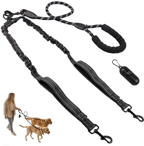 Hunde Doppelleine a 360° Drehbar Kein Verheddern,Guinzaglio doppio per cani, Doppio per Cani Nylon, Doppio guinzaglio staccabile anti-aggrovigliamento Comodo addestramento alla camminata