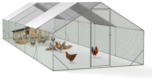 IDMarket - Enclos poulailler 30m² Parc grillagé 10 x 3 M Acier galvanisé