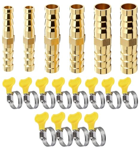 18 Pz Raccordo scanalato Tubo Ottone e Accessori, Connettore dritto in Ottone a 2 Vie, Raccordo Tubo Benzina per Idraulico Domestico, Riparazione Tubo Giardino