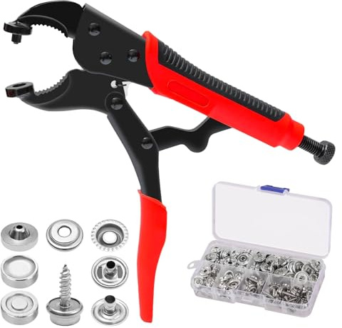 ZhouWei Corchetes de Presión Herramientas Establece con 1 Alicates Ajustables 3 Matrices y 40 Juegos Botones 15 mm, Corchetes de Presion Metalicos Kit Broches a Presión, para Piel Tela Vaquera
