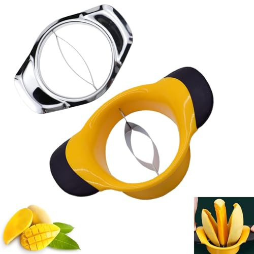 Mango Slicer, Stainless Steel Fruit Tool for Large & Small Mangoes | Effortless Pitting, Slicing & Coring | Family-Friendly Kitchen Gadget for Smoothies, Salads, Desserts (2 Pack)
