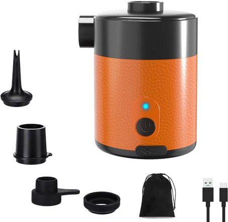 Mojimdo 2 en 1 Mini Bomba De Aire Eléctrica Batería 4000 mAh – Portátil, 5000 Pa, 450 L/Min, Inflar Y Aspirar, 4 Boquillas para Colchón Inflable, Bote Hinchable, Camping, Piscina Y Bolsas De Vacío