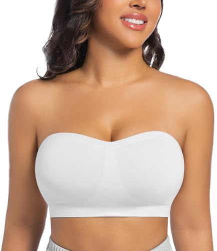 ONEW Bandeau Bra Women Non Slip Push Up M-Style Strapless Bra Seamless Non-Wired Bralette Breathable Multiway Tube Top with Removable Convertible Straps White M