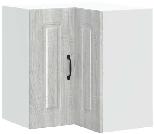 Heofavd Armario de esquina de cocina Kalmar para la cocina de madera en gris Sonoma, armario de esquina colgante con puertas para vajilla y ollas, armario superior de cocina, 57 x 57 x 60 cm