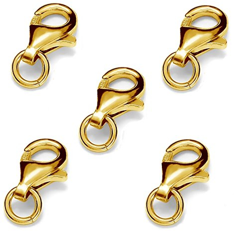 My-Bead 5 Stück Karabinerverschlüsse 9mm 925 Sterling Silber 24K Gold doppelt vergoldet in Juweliers- Qualität