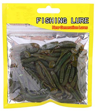 50 Pcs 5cm Señuelos de Pesca Suave Cebos de Pesca Artificiales Agua Dulce, Cebo de Pesca Plástico T Tail Grub Cebos de Gusano Accesorio de Aparejo de Pescado(Negro)