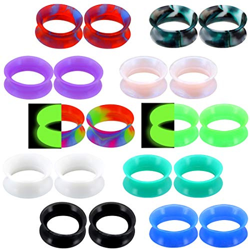 OUFER 20PCS Soft Silicone Ear Gauges Marble Pearlized Flesh Tunnels Plugs Stretchers Expander Double Flared Flesh Tunnels Ear Piercing Jewelry