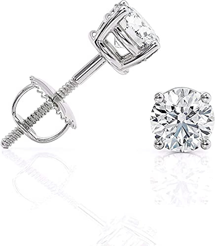 0.5 Carat Lab Grown Diamond Stud Earrings for Women I 14k White Gold Earrings for Her (1/2 cttw, D-E, VS1-VS2) 4-Prong Basket, Secure Screw Back Made in USA by Beverly Hills Jewelers