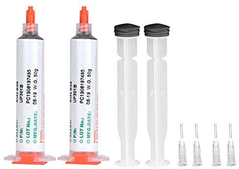 Fafeicy 2 pièces 50g seringue pâte à souder Sn42 Bi58 SMD PCB, Réparation Électronique, Viscosité 100 138℃ Pâte à souder à l'étain(301B)