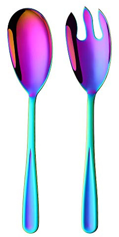 Do Buy ing salladssked och salladgaffel regnbåge salladsbestick set i rostfritt stål 2 stycken 30,5 cm (12 tum) längd