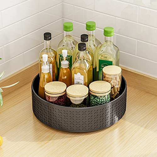 YunNasi Gewürzregal Drehbar Lazy Susan Drehteller Organizer Schwarz Gewürzständer Küchenregal aus Kohlenstoffstahl Gewürzrondell Küchen Organizer für Gewürzgläser, Würzflasche