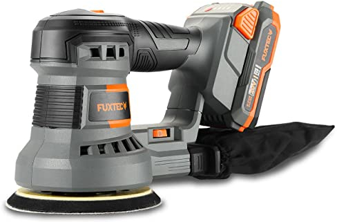 FUXTEC Akku Exzenterschleifer 20V FX-E1RS20-SET – Rotationsschleifer mit Geschwindigkeitsregler & Staubsammelbeutel – Schleifpapiergröße 125 mm – inkl. Akku und Ladegerät