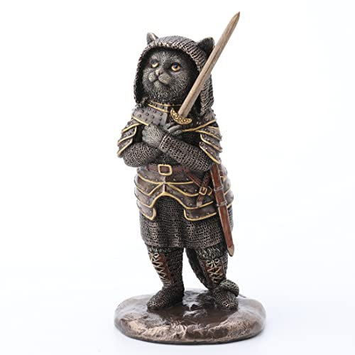 Veronese Design Sir Pounce A Lot The Cat in Knight Armor Cold Cast Resina Finitura Bronzo Figura Scultura Figurine