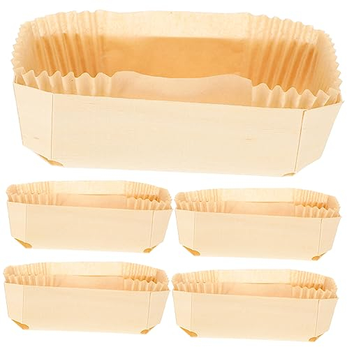UPKOCH Moules à PâTisserie Jetables En Bois Avec Doublure En Papier, RéSistants à La Chaleur, IdéAl Pour GâTeaux, Sandwichs Et Snacks, Lot De 5, Beige, 12x6.5x3.8cm